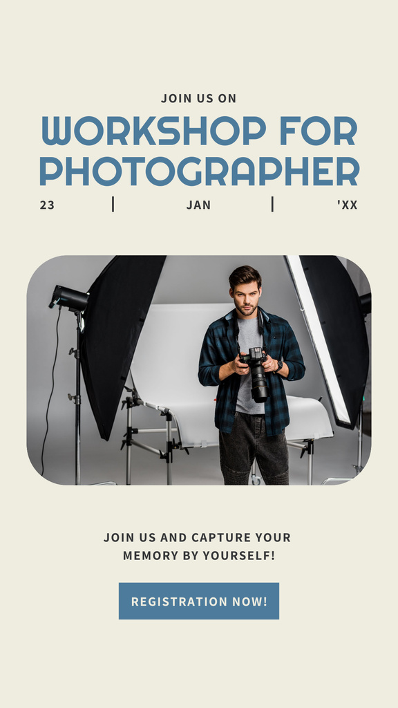 Designvorlage Workshop Meeting for Photographers With Registration für Instagram Story
