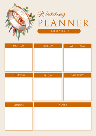 Folha Organizadora para Casamento com Anel Schedule Planner Modelo de Design