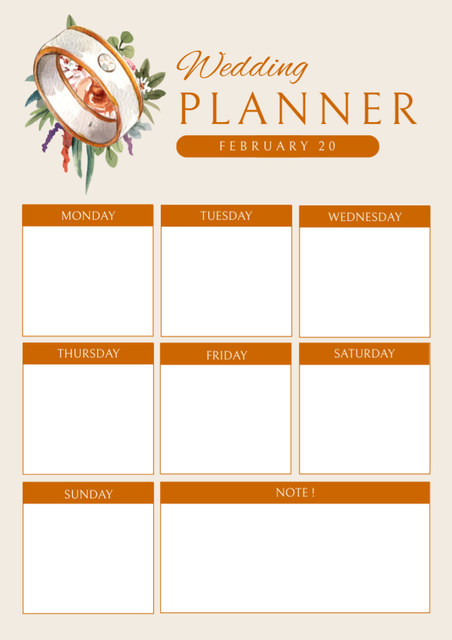 Template di design Organizing Sheet for Wedding with Ring Schedule Planner