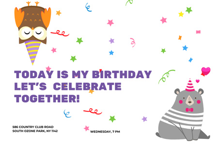 Birthday Invitation with Cute Party Owls Flyer A5 Horizontal Modelo de Design