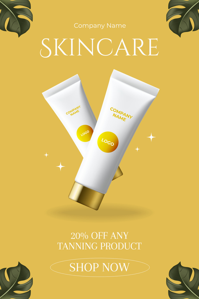 Announcement of Discount on Tanning Products on Yellow Pinterest Design Template