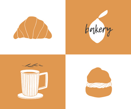 Bakery Ad with Croissant and Tea illustration Facebook Design Template
