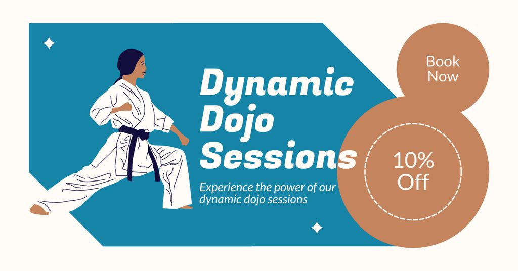 Ad of Dynamic Dojo Sessions with Discount Offer Facebook AD Design Template