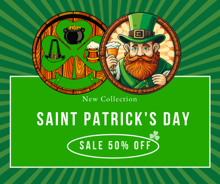 Ontwerpsjabloon van Facebook van St. Patrick's Day Sale Aankondiging met Redbeard Man