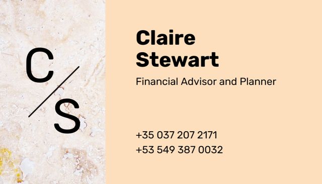 Financial Advisor Contacts on Marble Light Texture Business Card USデザインテンプレート