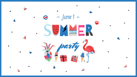 Summer Party Announcement with Bright Flamingo FB event cover Design Template