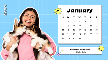 かわいい子犬を持つ女性 Calendarデザインテンプレート
