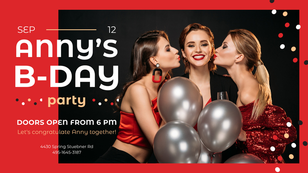 Birthday Party Invitation Girls with Balloons FB event cover – шаблон для дизайну