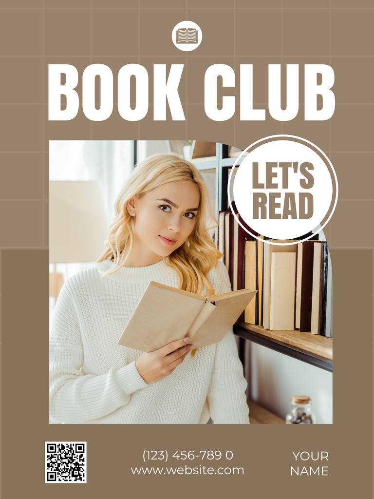 Invitation to Book Club on Beige Poster US Tasarım Şablonu