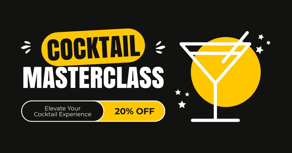 Discount on Cocktail Master Class with Glass Illustration Facebook AD – шаблон для дизайну