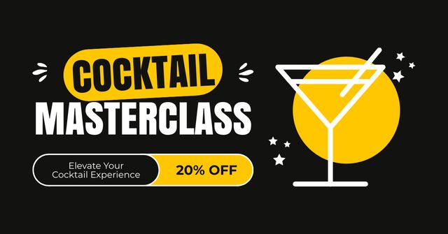 Discount on Cocktail Master Class with Glass Illustration Facebook AD Tasarım Şablonu