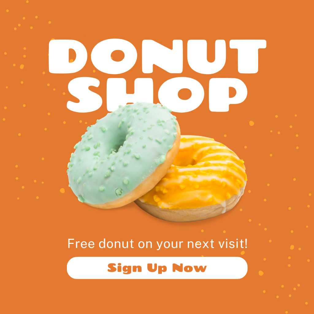 Doughnut Shop Ad with Donuts in Orange Instagramデザインテンプレート