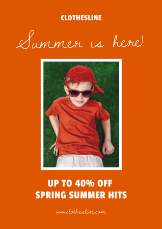 Summer Sale Announcement with Cute Kid Poster A3デザインテンプレート