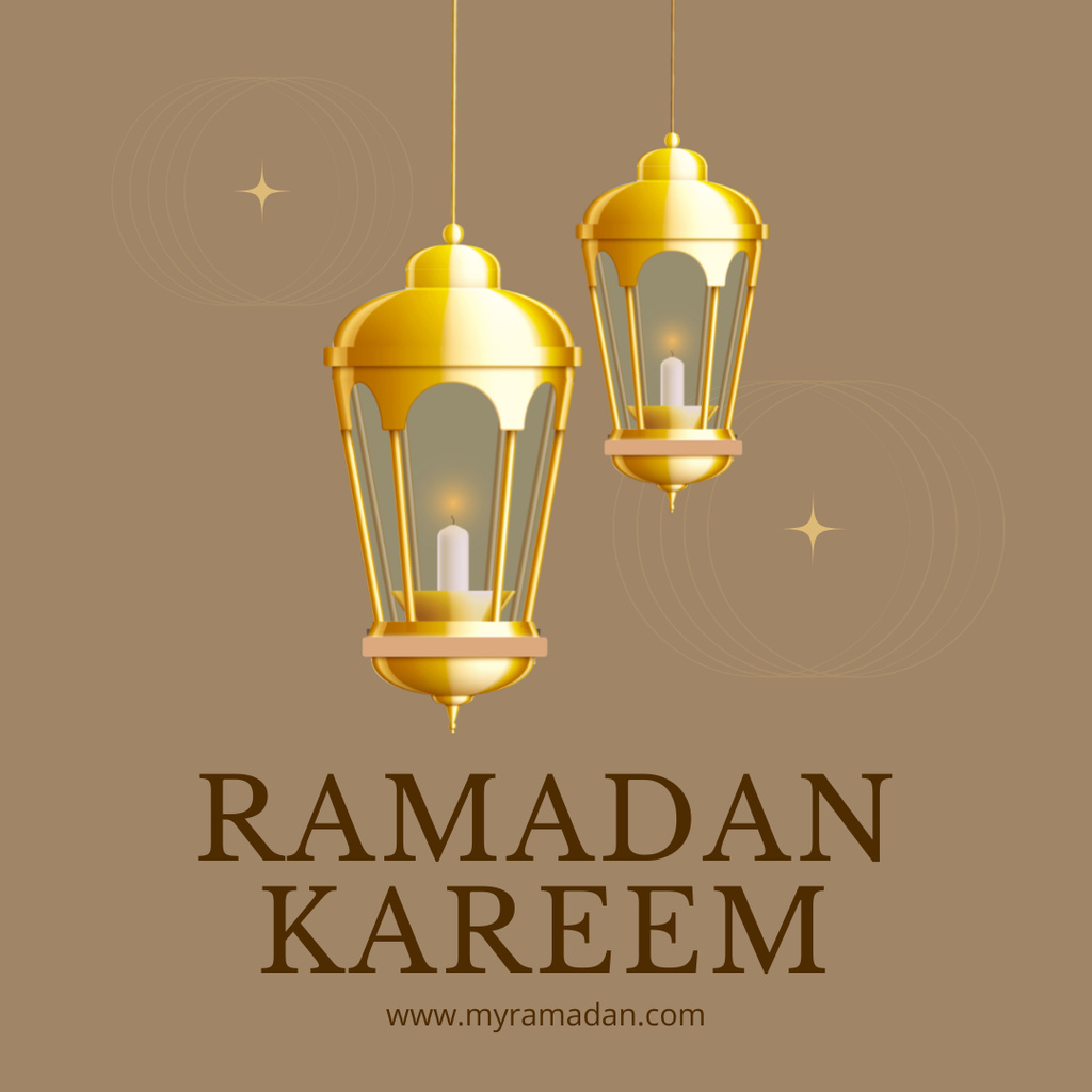 Designvorlage Ramadan Greeting with Golden Lanterns für Instagram