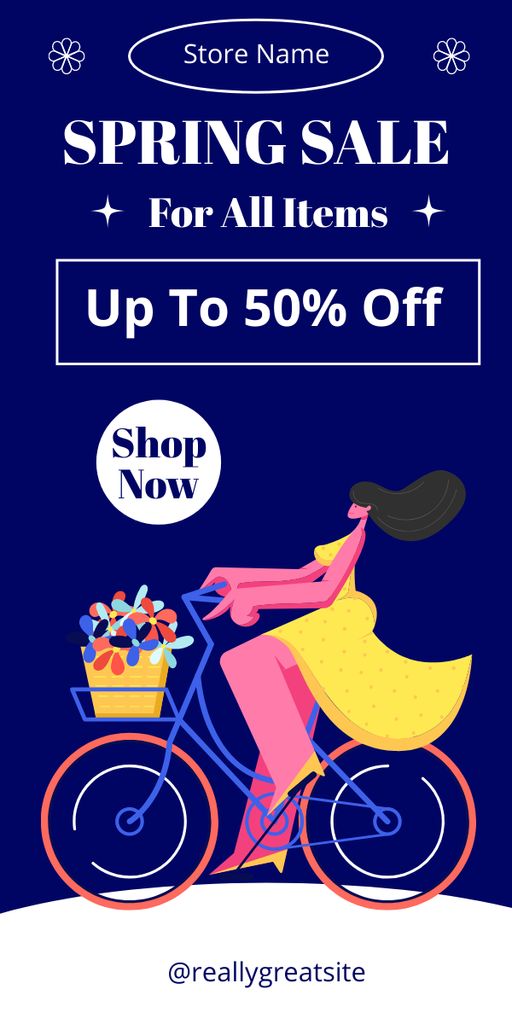Plantilla de diseño de Spring Sale with Woman on Bicycle Graphic 