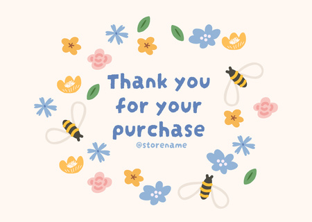 Kiitosviesti, jossa ampiaiset lentävät kukkien ympärillä Card Design Template