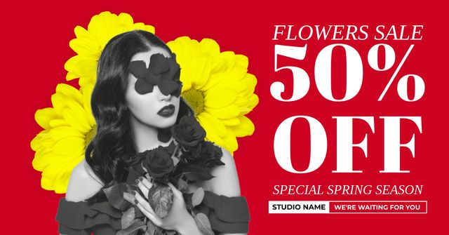 Spring Flower Sale Offer Facebook AD Šablona návrhu