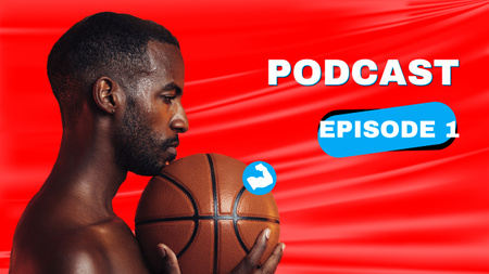 Podcast Topic Announcement with Basketball Player Youtube Thumbnail Tasarım Şablonu