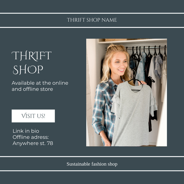 Clothes choosing in thrift shop Animated Post tervezősablon