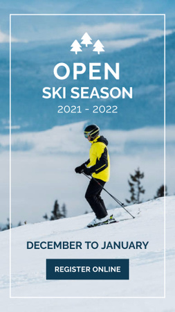 Winter Ski Season Opening Announcement Instagram Story Modelo de Design