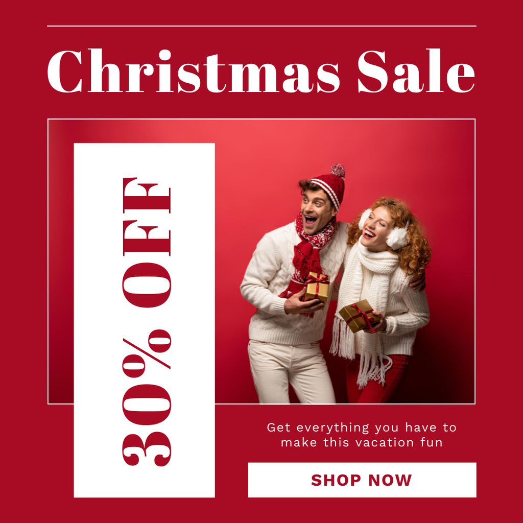 Platilla de diseño Christmas Sale Offer with Happy Couple Instagram AD