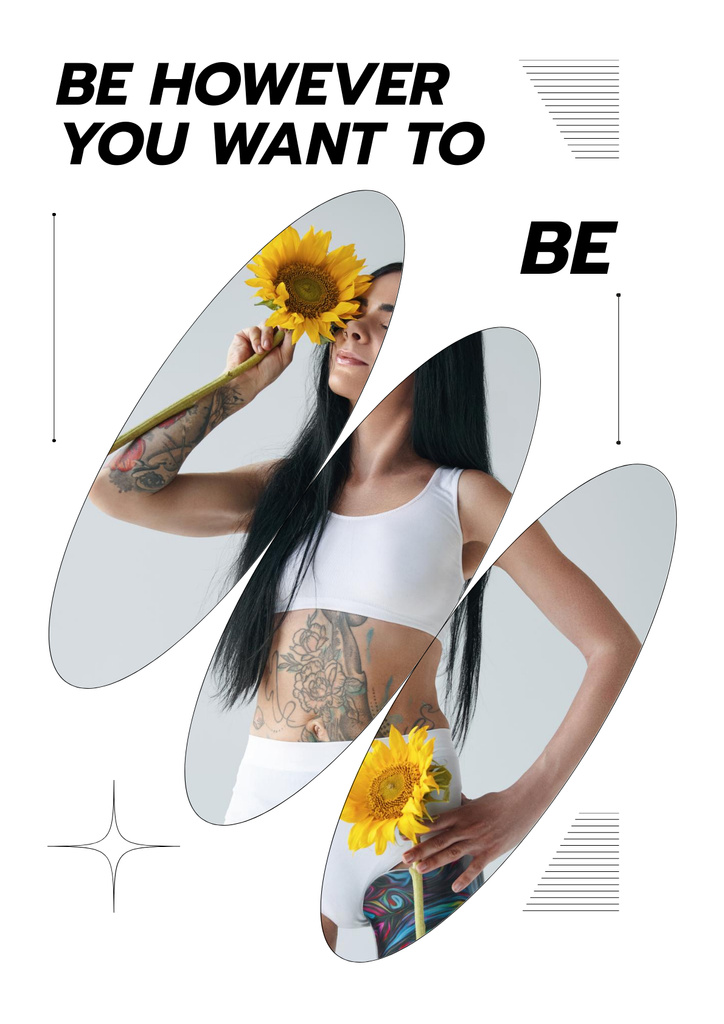 Inspiration with Beautiful Woman with Sunflowers Poster Modelo de Design