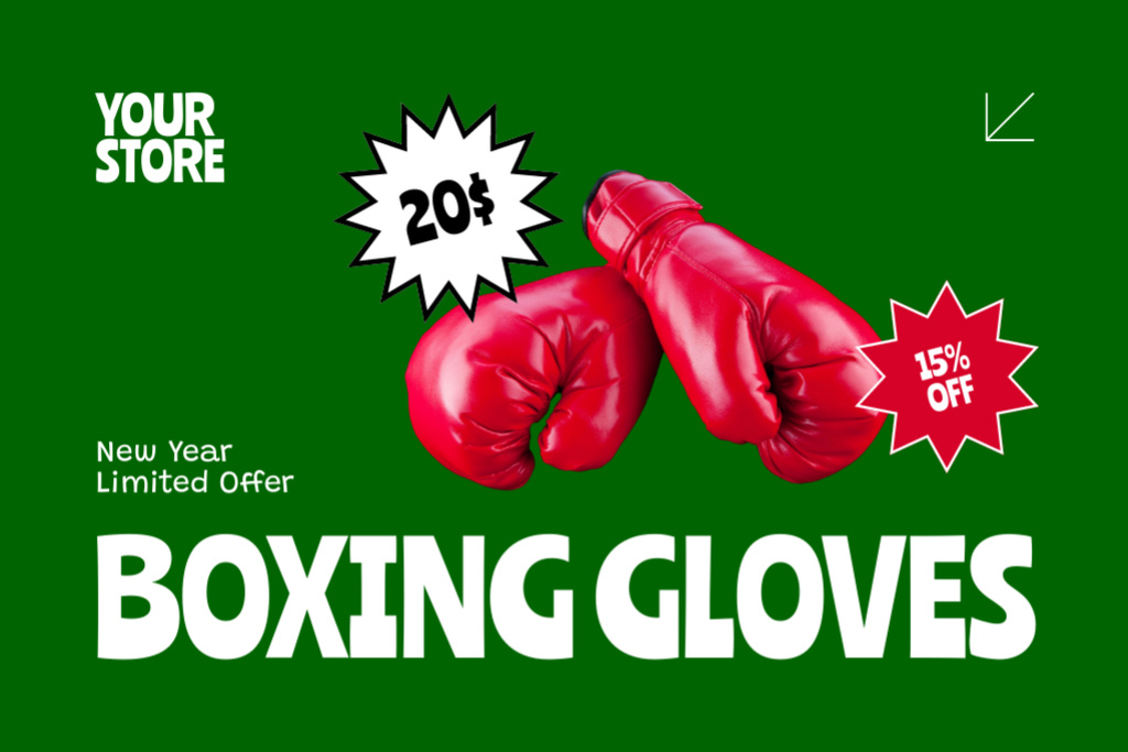 New Year Offer of Boxing Gloves Label Tasarım Şablonu