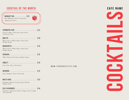 Alcohol Cocktails List With Website Link Menu 11x8.5in Tri-Fold Design Template