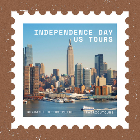 Plantilla de diseño de Oferta de Tours Día de la Independencia de EE.UU. en Brown Animated Post 