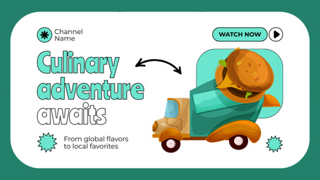 Culinary Adventure Ad with Burger on Car Youtube Thumbnail Design Template
