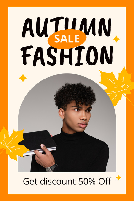 Autumn Fashion Sale with Young African American Guy Pinterest Design Template