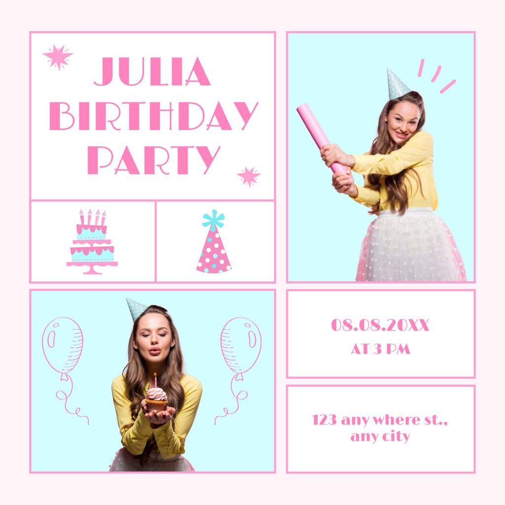 Girl's Birthday Party Invitation LinkedIn post Tasarım Şablonu