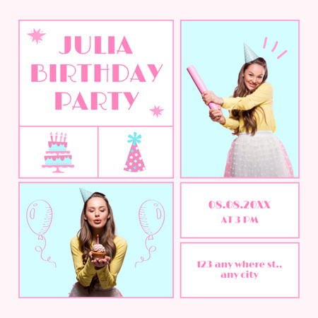Template di design Invito alla festa di compleanno della ragazza LinkedIn post