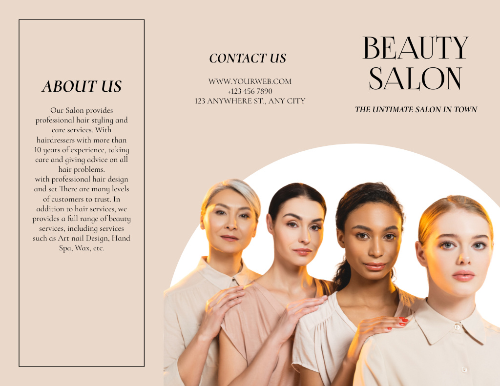 Beauty Salon Ad with Beautiful Diverse Women Brochure 8.5x11in Tasarım Şablonu