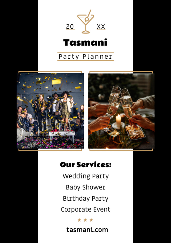 Party Organization Services Offer with People on Celebration Flyer A7 Design Template