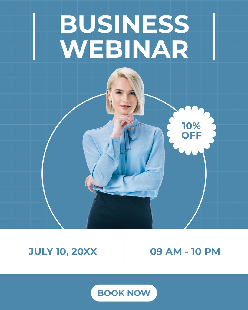Business Webinar Announcement with Attractive Blonde Instagram Post Verticalデザインテンプレート
