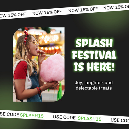 Splash Festival With Candyfloss At Reduced Price Animated Post Design Template