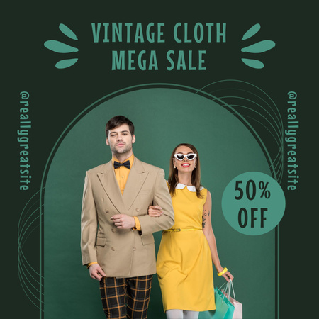 Designvorlage Vintage Tuch Mega Sale grün für Instagram AD