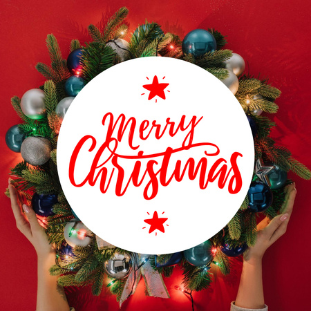 Cute Christmas Greeting with Wreath Instagram Design Template