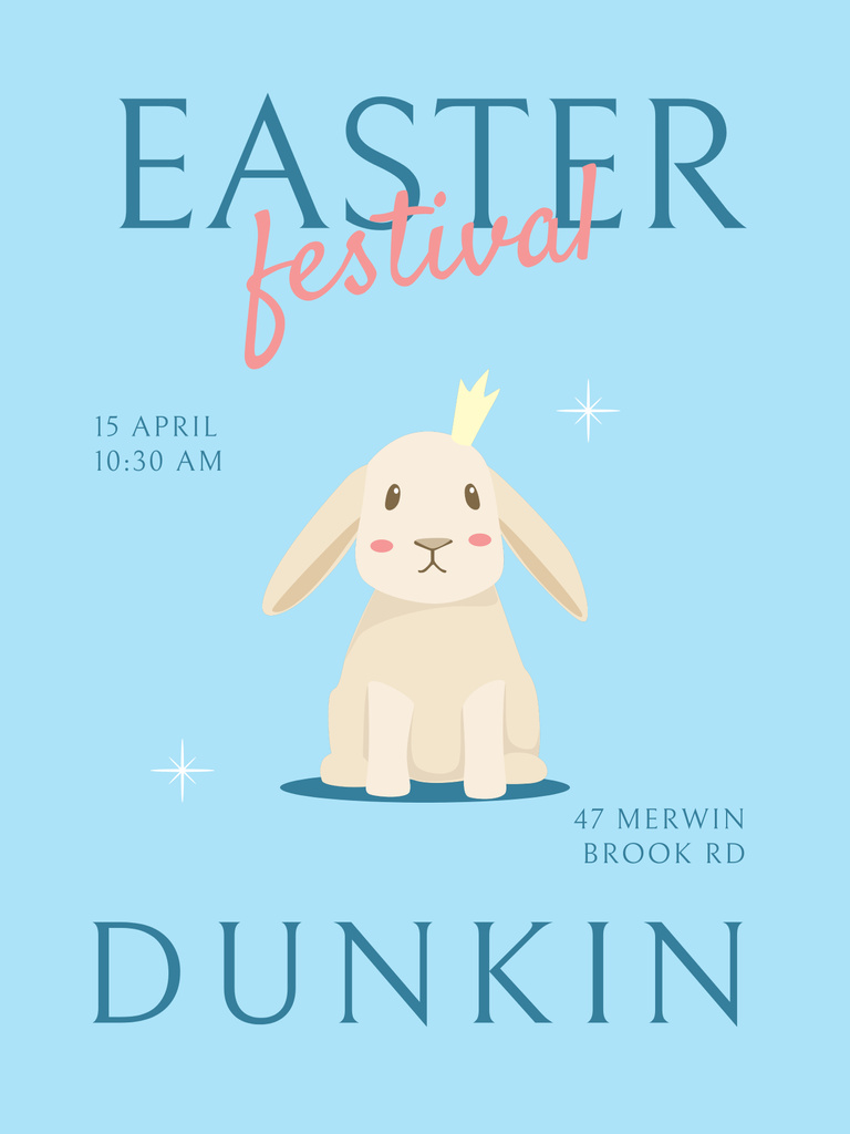 Easter Festival Ad with Rabbit on Blue Poster 36x48inデザインテンプレート