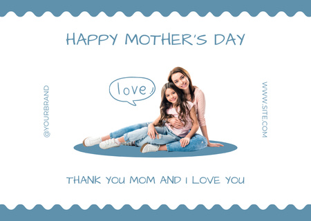 Mother's Day with Cute Hugging Mom and Her Daughter Card Design Template