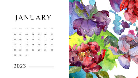 Beautiful Watercolor Illustrations of Flowers Calendar tervezősablon