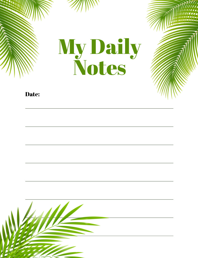 Customized Organizer with Green Fern Leaves Notepad 107x139mm Design Template