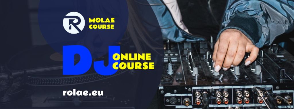 Music School Ad with DJ Playing in Spotlight Facebook cover Design Template