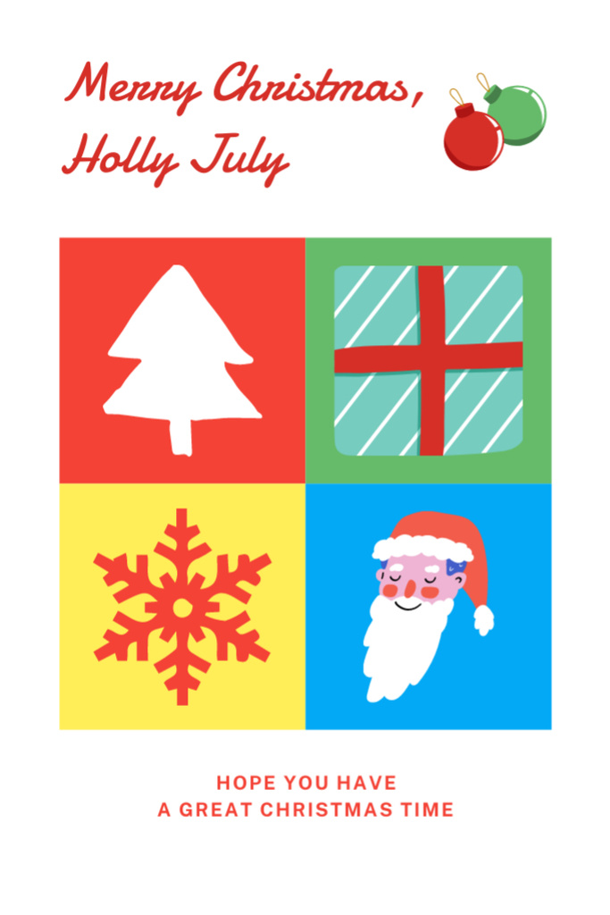 Merry Christmas In July Celebration With Symbols Postcard 4x6in Vertical Design Template