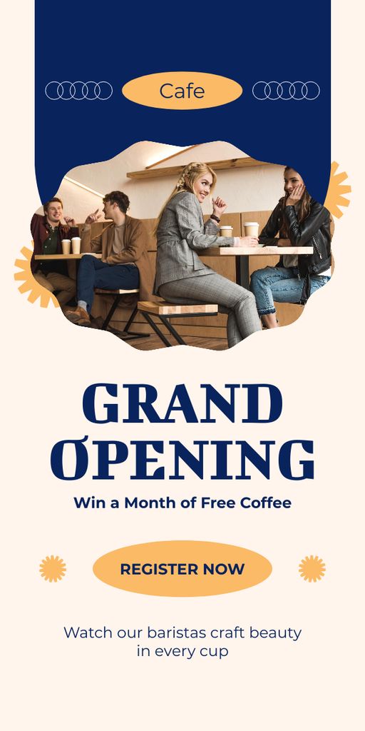 Welcoming Cafe Grand Opening With Prize Of Free Month Coffee Graphic tervezősablon