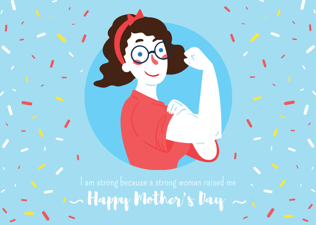 Template di design Happy Mother's Day Congratulations with Cartoon Woman Postcard
