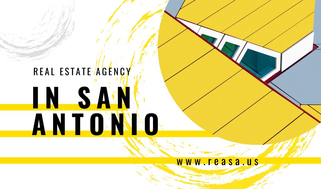 Ontwerpsjabloon van Business Card US van Property Agency Ad with Modern House Roof in Yellow
