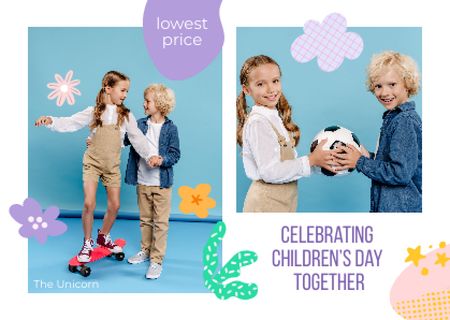 Happy Boy and Girl Celebrating Children's Day Card Modelo de Design