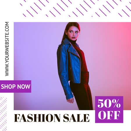 Stylish Woman in Leather Jacket Instagram Design Template